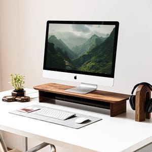 Wood Monitor Stand with Storage - Custom Engraved  Desk Shelf Riser for Home office