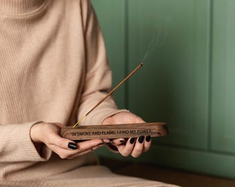 Gepersonaliseerde wierookhouder – Houten schaal met gravure, ideaal voor meditatie, een perfect cadeau voor haar.