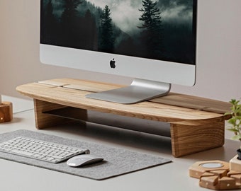 Wooden monitor stand with storage for desk - Desk Monitor Riser Organizer for Him, Boyfriend Gift