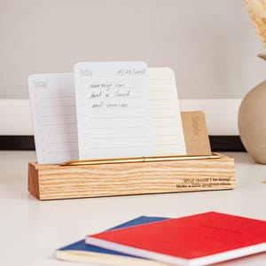Planejador personalizado, organizador de mesa de madeira, cartões de tarefas, porta-cartões de visita, porta-listas de tarefas, porta-cartões de anotações, cartões de memorando de papel