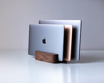 Vertical Laptop Stand for Desk - Holds Multiple Laptops Felt Inner Surface, Cork Bottom