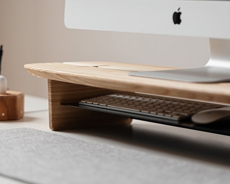 Wooden monitor stand with storage for desk - Desk Monitor Riser Organizer for Him, Boyfriend Gift