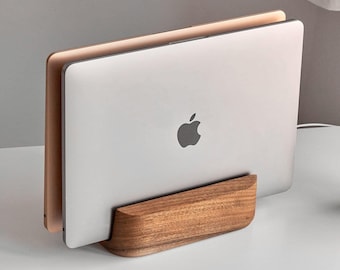 Vertical Wood Laptop Stand for Macbook , walnut or ash holder best home office Desk Organizer