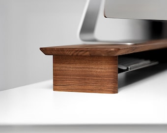 Soporte para monitor con almacenamiento, elevador de monitor de escritorio, estante de madera para monitor con bandeja opcional, estante de escritorio de nogal