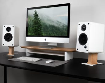 Wooden Desk Shelf Monitor Stand with Storage - Desk Monitor Riser