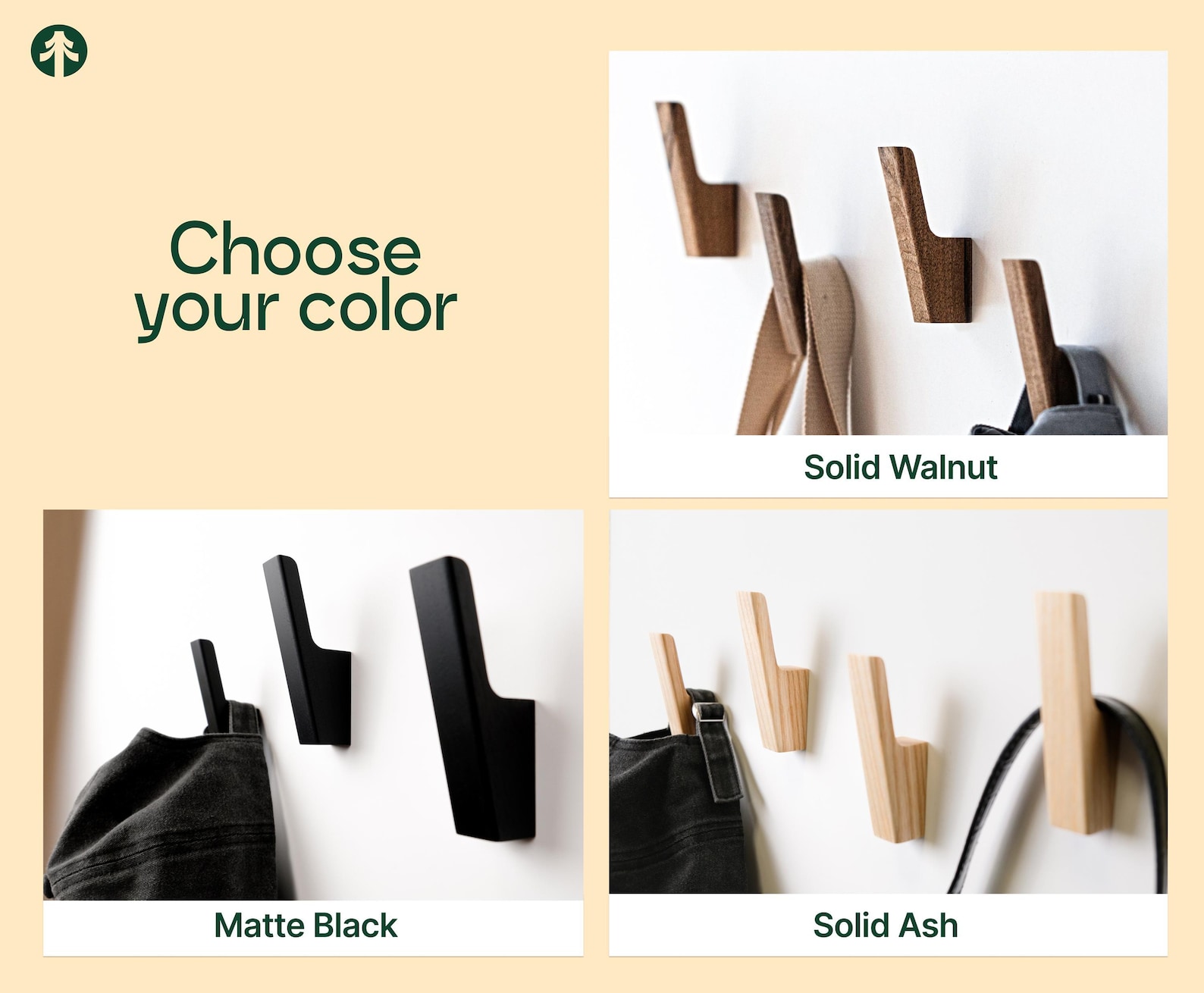 Wooden Coat Hook, Modern Wall Hooks, Entryway wall hooks, Wooden Towel Hanger, Minimalist Scandinavian Jacket Hooks - 4 pieces, Walnut