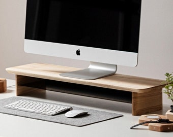 Wooden Monitor Stand - Desk Shelf with storage - Monitor Riser - Desk Organizer for Him, Boyfriend Gift