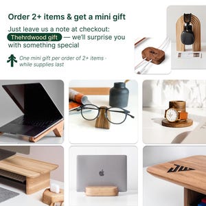 The image is a collage of various items, including a laptop, glasses, a wooden stand, a watch, and other accessories, all arranged in a visually appealing manner.