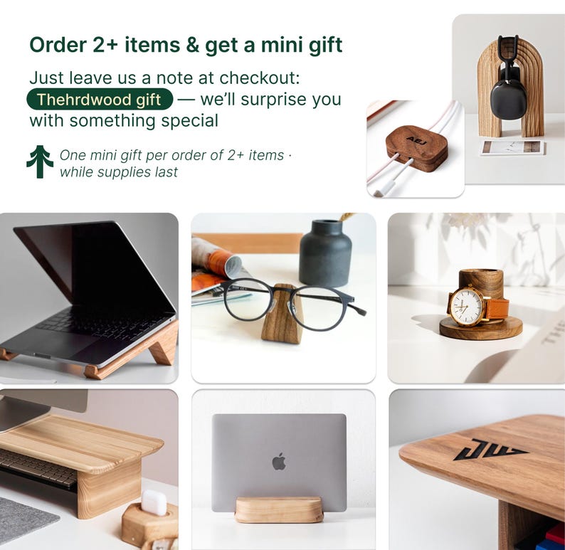 The image is a collage of various items, including a laptop, glasses, a wooden stand, a watch, and other accessories, all arranged in a visually appealing manner.