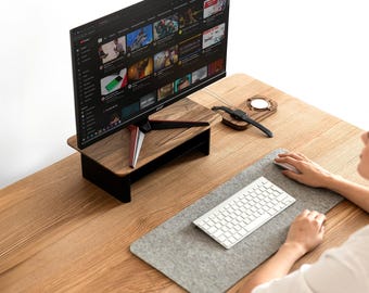 Wooden Desk Shelf Monitor Stand with Storage - Ergonomic and Stylish Organizer for Modern Workspaces