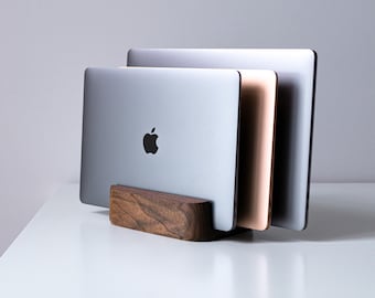 Triple Vertical Laptop Stand for Desk - Multiple Laptop Holder with Felt Inner Surface , Cork Bottom for Optimal Workspace