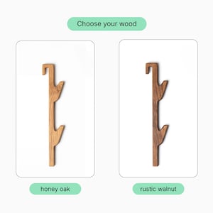 two wooden objects, one labeled as a honey oak and the other as a rustic walnut, with the text "Choose your wood" above them.