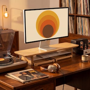 Soporte de madera para monitor de escritorio, elevador de escritorio para computadora con organizador de almacenamiento, estante de madera para computadora portátil