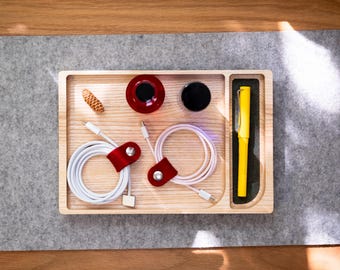 Personalized Wooden Desk Tray - Home Office Storage Organizer, Catch all tray organizer