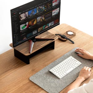 Wooden Desk Shelf Monitor Stand with Storage - Ergonomic and Stylish Organizer for Modern Workspaces