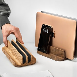 Laptop holder, vertical laptop stand, MacBook pro stand, phone stand, iPad stand, MacBook dock, MacBook holder, desk setup image 1