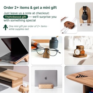 The image is a collage of various items, including a laptop, glasses, a wooden stand, a watch, and other accessories, all arranged in a visually appealing manner.