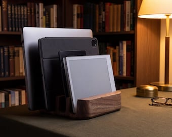 Triple Laptop Stand for Desk - 3 Slot Vertical Holder for Multiple Laptops - MacBook Stand - Space-Saving Design