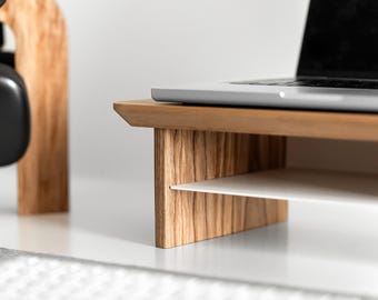 Skrivbordshylla Skärmstativ eller laptop med förvaring, Skrivbordsskärmsförhöjare trä, Skärmhylla trä