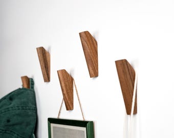 Natural Wall Hooks, Walnut Wood Coat Hooks Wall Mounted, Bathroom Towel Rack, Wardrobe Fixture, Hanger for Bags and Hats, Modern Decor