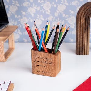 Personalized Pen Holder – Wooden Desk Organizer Cup, Custom Engraved Pencil Stand for Office, Handmade Stationery Pot