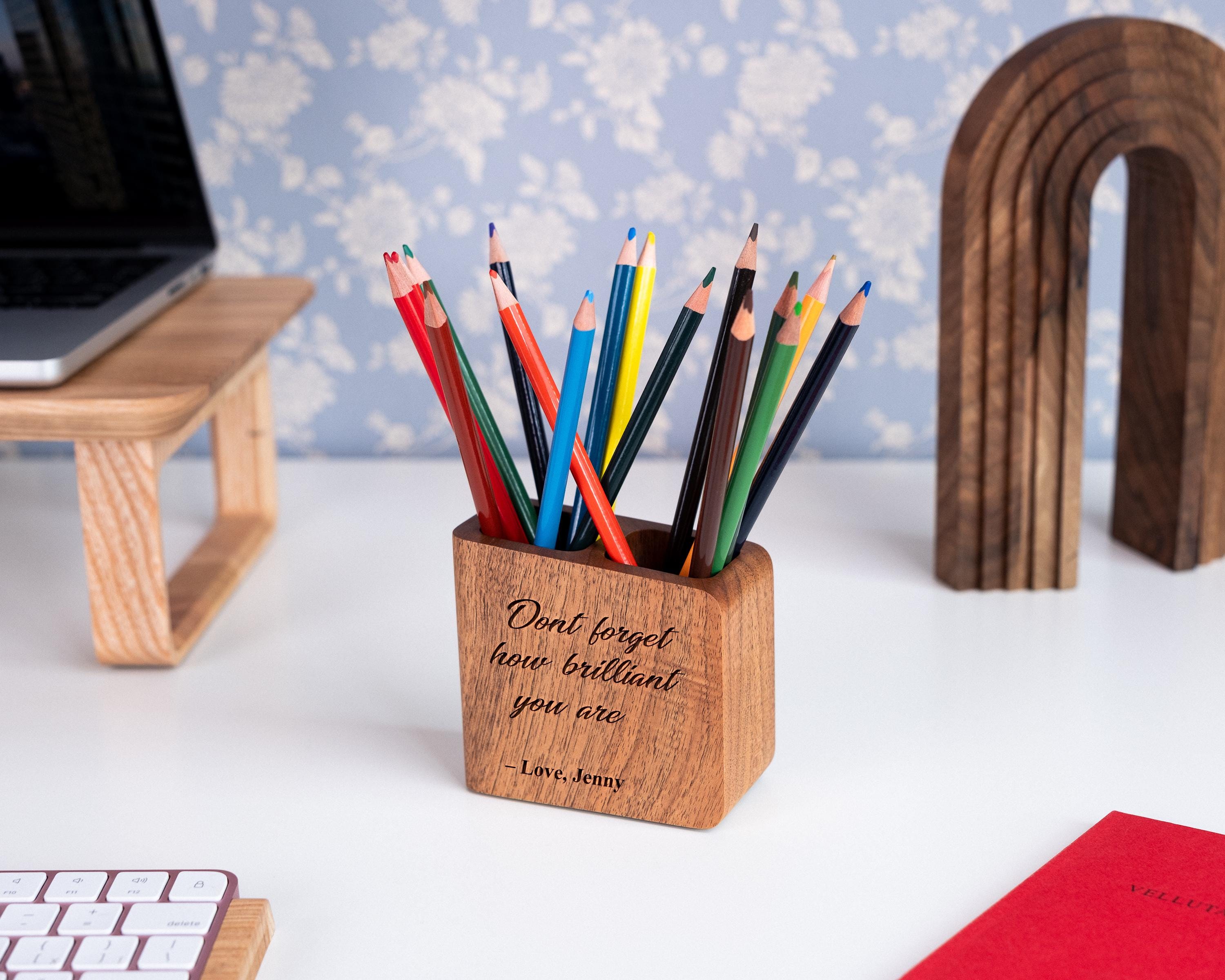 Personalized Pen Holder – Wooden Desk Organizer Cup, Custom Engraved ...