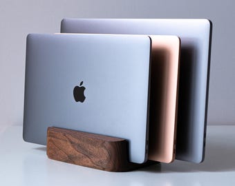 Vertical Laptop Stand for Desk - Holds Multiple Laptops Felt Inner Surface, Cork Bottom