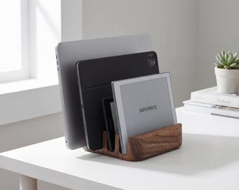 Suporte Vertical para Notebook | Estação de Acoplamento Minimalista para MacBook, Organizador de Mesa para Casa e Escritório