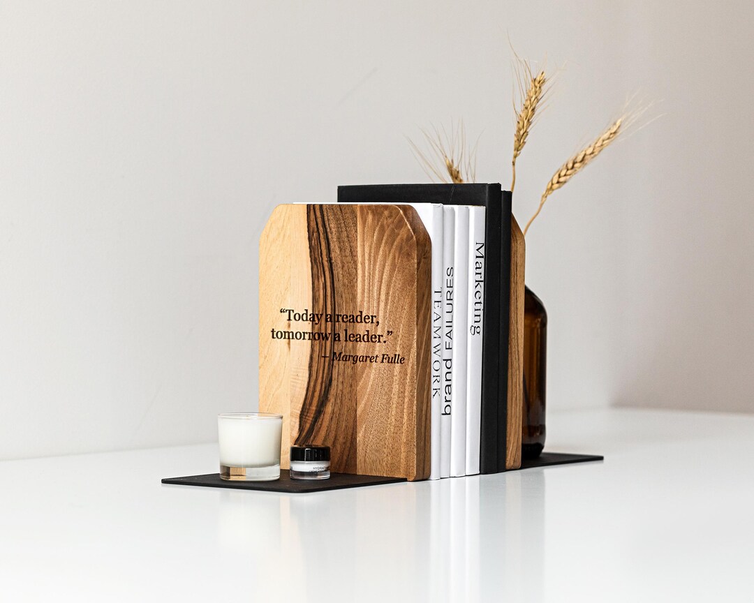 Unique Decor Wooden and Metal Book End 1 Piece for Bookshelf, Book ...