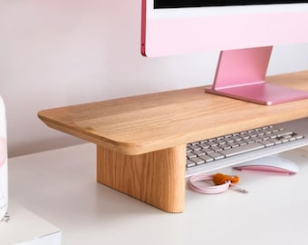 Houten monitorstandaard, ergonomische eikenhouten verhoger | Massief hardhouten plank | Bureau-organizer