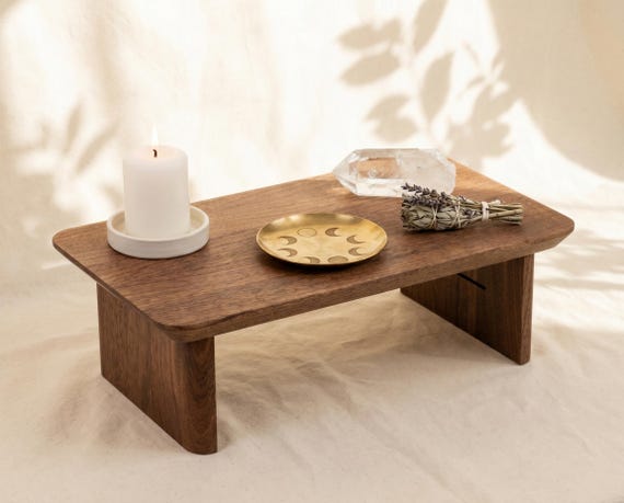 Wooden Altar Table for Tarot Readings, Engraved Tarot Card Stand, Custom Altar Shelf, Oak Walnut Meditation Table, Sacred Space Decor