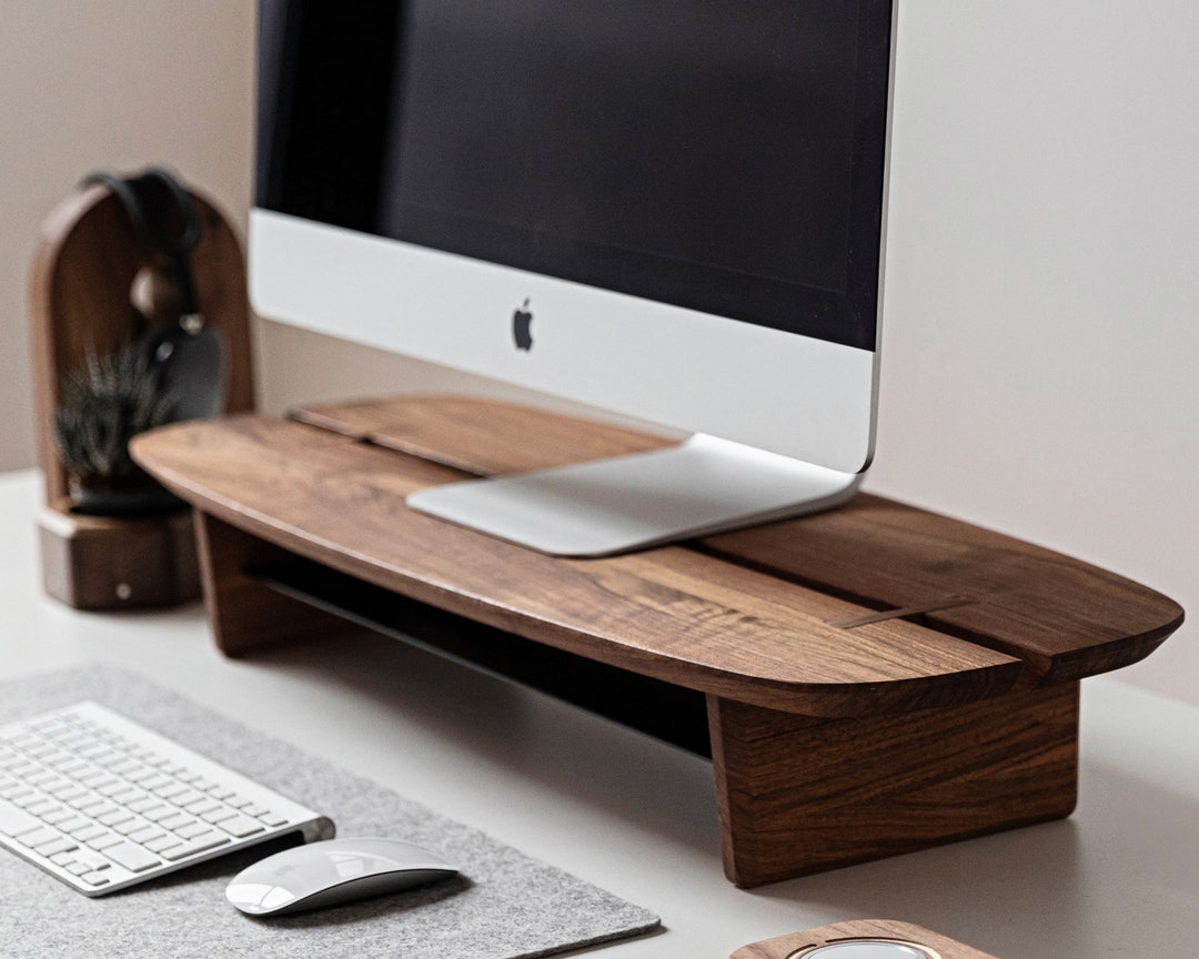 Computer Monitor Riser With Shelf, Wooden Desk Monitor Stand, Desk With ...