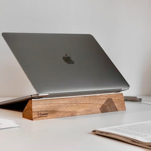 Long Personalized Wooden Laptop Stand - Desk Riser for Improved Ergonomics