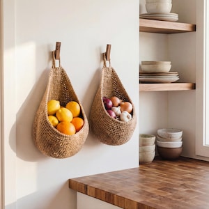 Wood Wall Hook Kitchen Vegetable Storage, Hanging Basket Hook Produce Organizer, Wooden Wall Hook Kitchen Decor