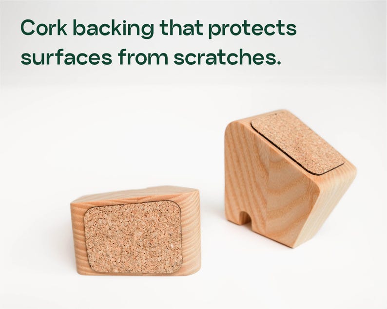 a wooden block with a cork backing that protects surfaces from scratches