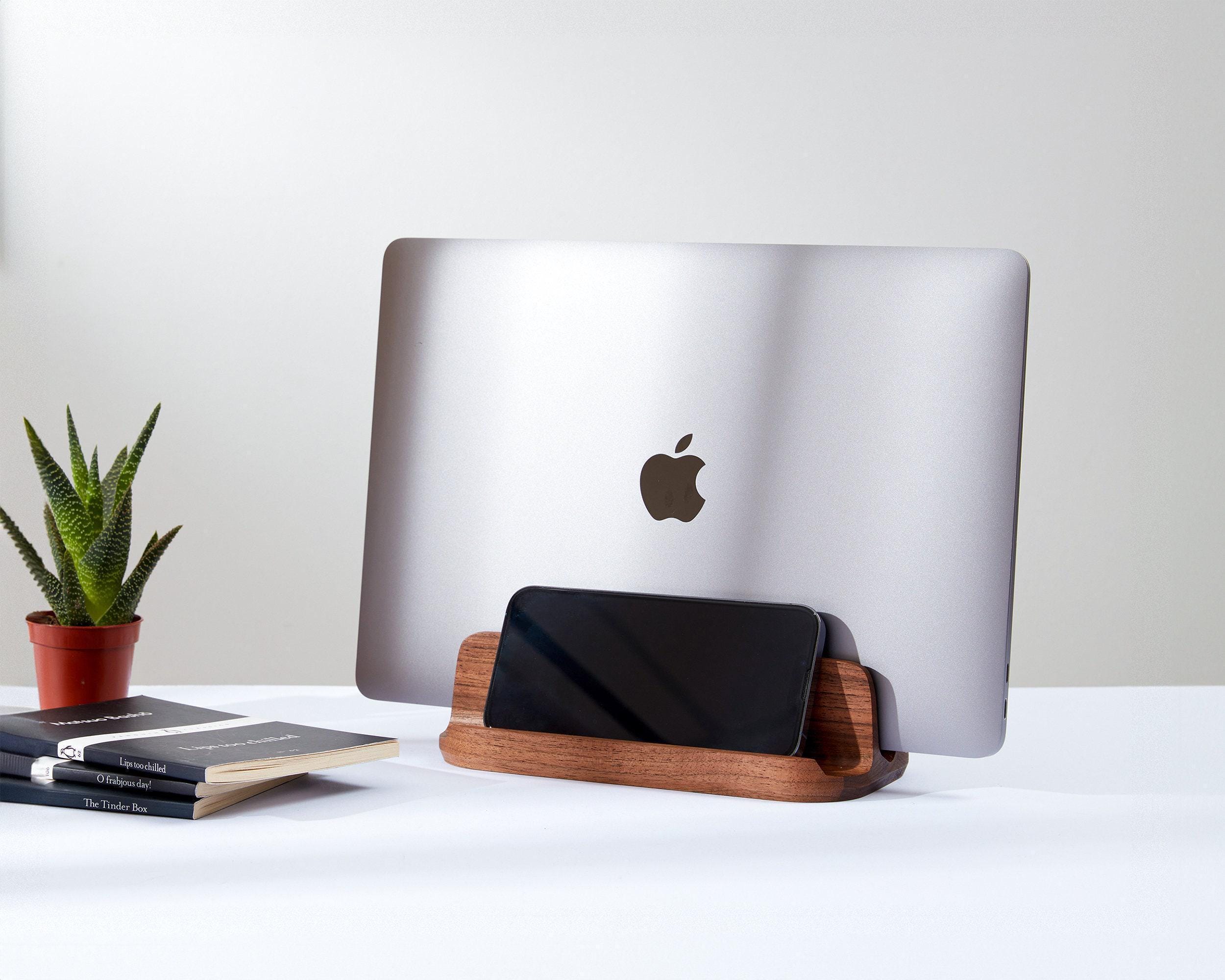 Laptop holder vertical laptop stand, double laptop stand, macbook stand wood, laptop dock stand
