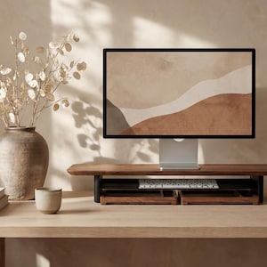 木製モニタースタンド、ノートパソコン、モニタースタンド、モニターライザー、手作り木製デスクシェルフモニタースタンド、デュアルモニタースタンド