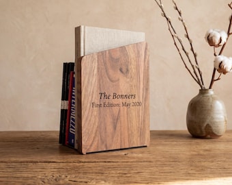 Personalized Walnut Bookends, Engraved Wood Book End, Housewarming Gift, Office Desk Decor
