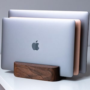 Laptop Vertical Docking Station – Multi Laptop Stand – Wooden Device Holder for Desk Setup image 2