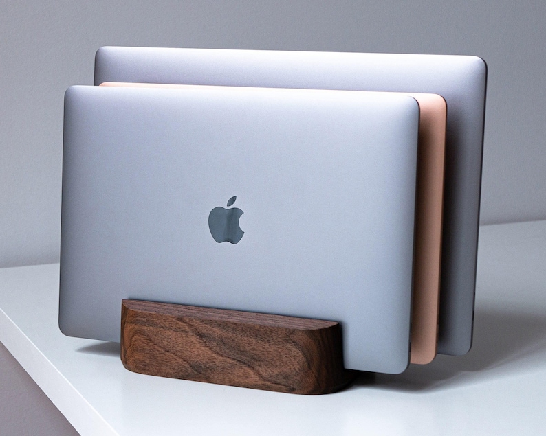 Laptop Vertical Docking Station – Multi Laptop Stand – Wooden Device Holder for Desk Setup image 2