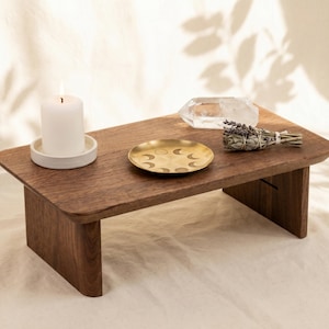 Wooden Altar Table for Tarot Readings, Engraved Tarot Card Stand, Custom Altar Shelf, Oak Walnut Meditation Table, Sacred Space Decor