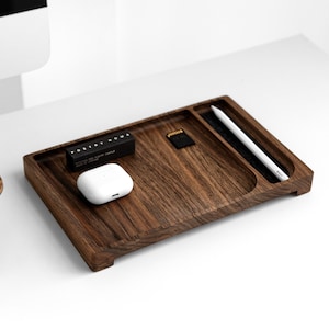 Personalized Wooden Desk Tray - Home Office Organizer with Catch-All Storage
