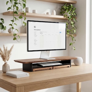 Solid Walnut Monitor Stand, Ergonomic Desk Organizer | Handcrafted Wooden Riser, Custom Width Options, Multi-Use Design