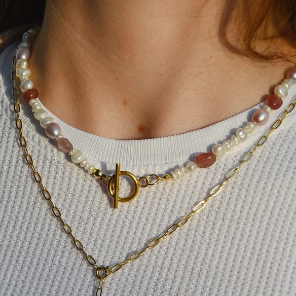 Tour de cou océan lilas | Collier de perles avec détails violets | acier inoxydable