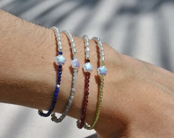 Half and Half Bracelet Freshwater Pearls and Semiprecious Stone | stainless steel