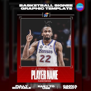 Plantilla gráfica para compromiso/firma de baloncesto – Descarga editable en Canva (Acceso instantáneo)