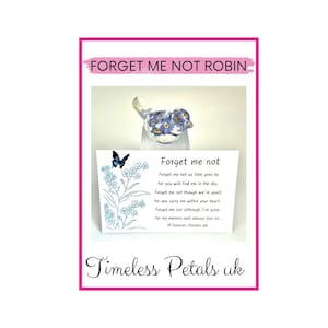 Robin with Forget-Me-Nots - Resin Memorial Keepsake & Poem Card - In Loving Memory Gift - Pocket Hug - Remembrance Gift