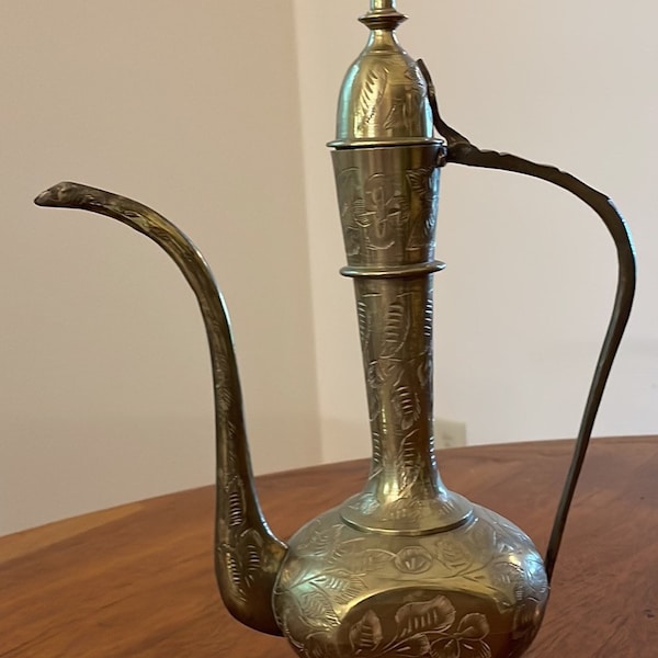 Vintage Brass hand etched genie bottle/teapot/pitcher