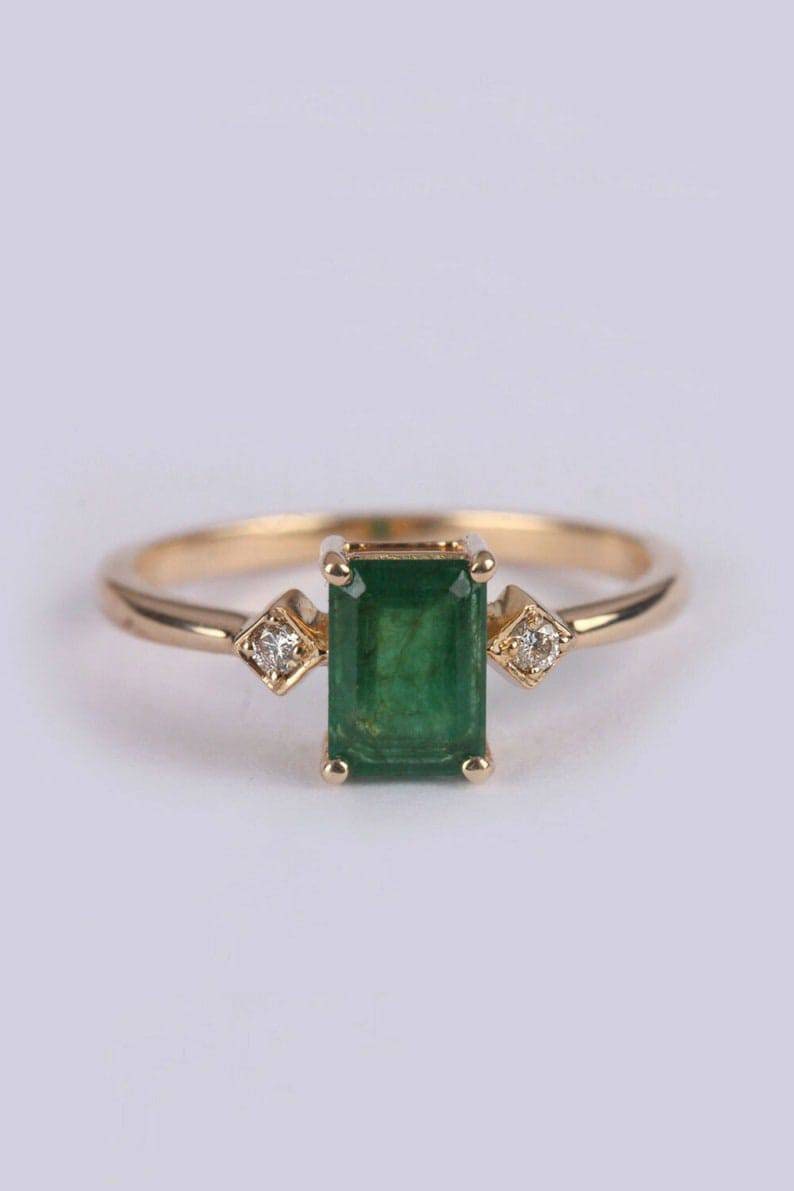 Emerald Engagement Ring Emerald Cut 14K Yellow Gold Engagement - Etsy