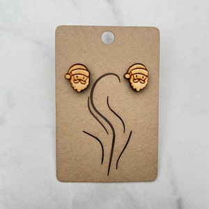 Cute Santa Wooden Stud Earrings || Earrings for Christmas || Wooden Engraved Stud Earrings